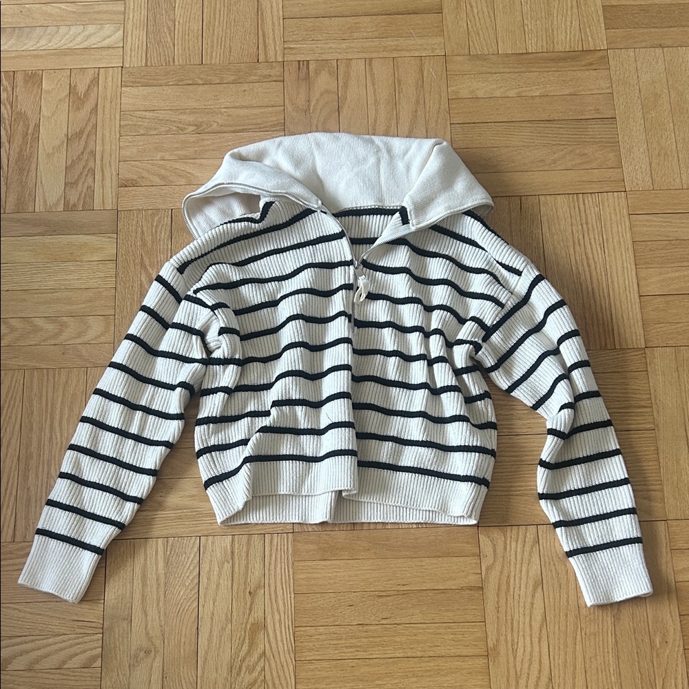 Striped Black and White Cowl Neck Sweater